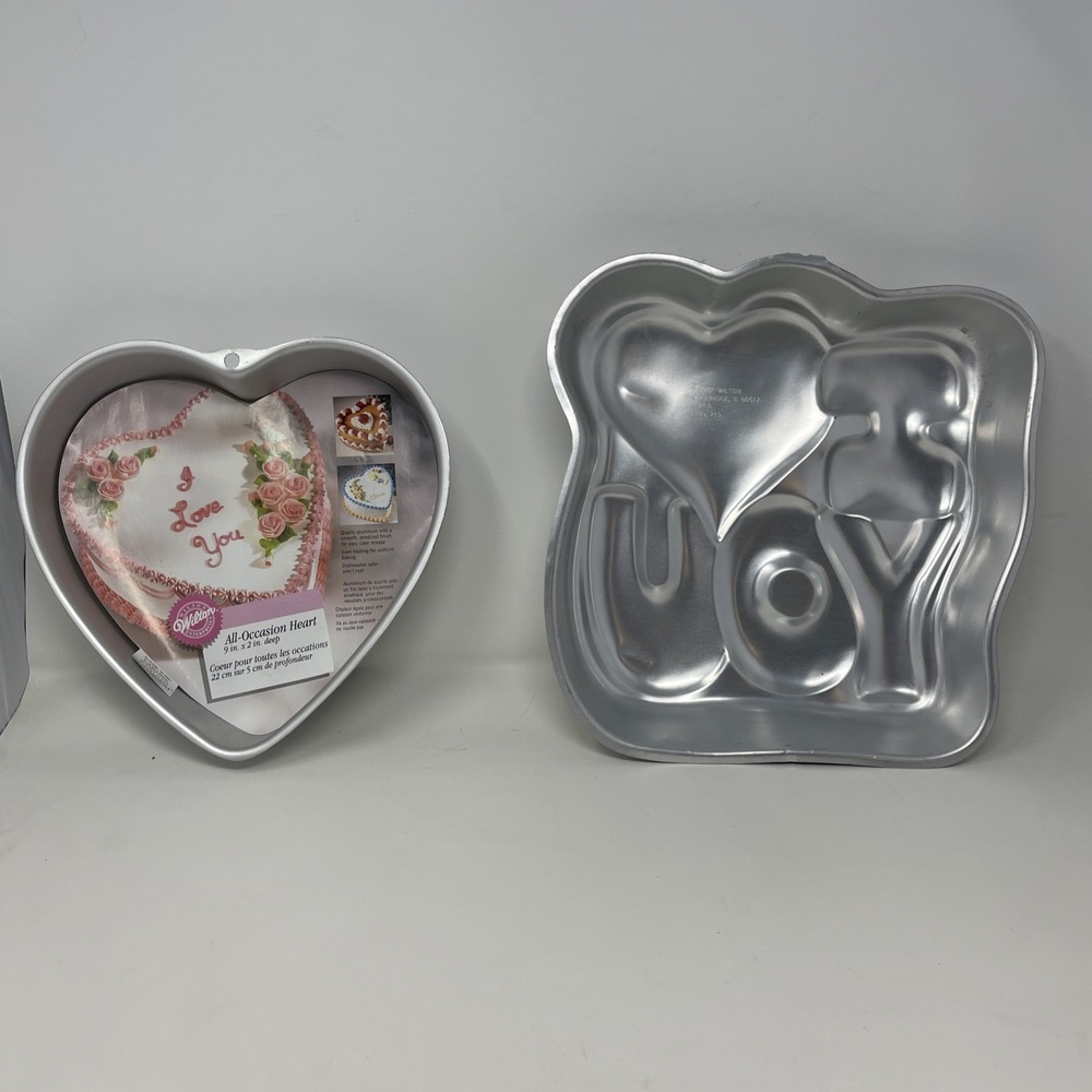 Lot Of 2 Wilton Cake Pans Heart 9" And I Love You